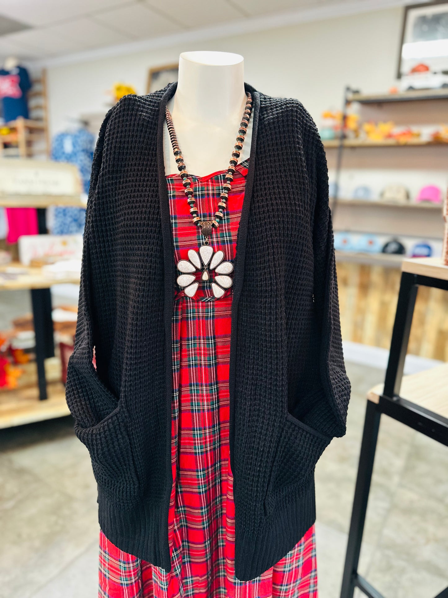 Black Waffle Plus Size Cardigan