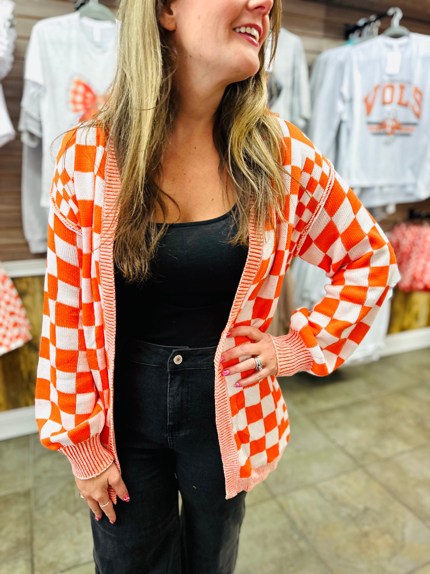 Orange Checkered Cardigan