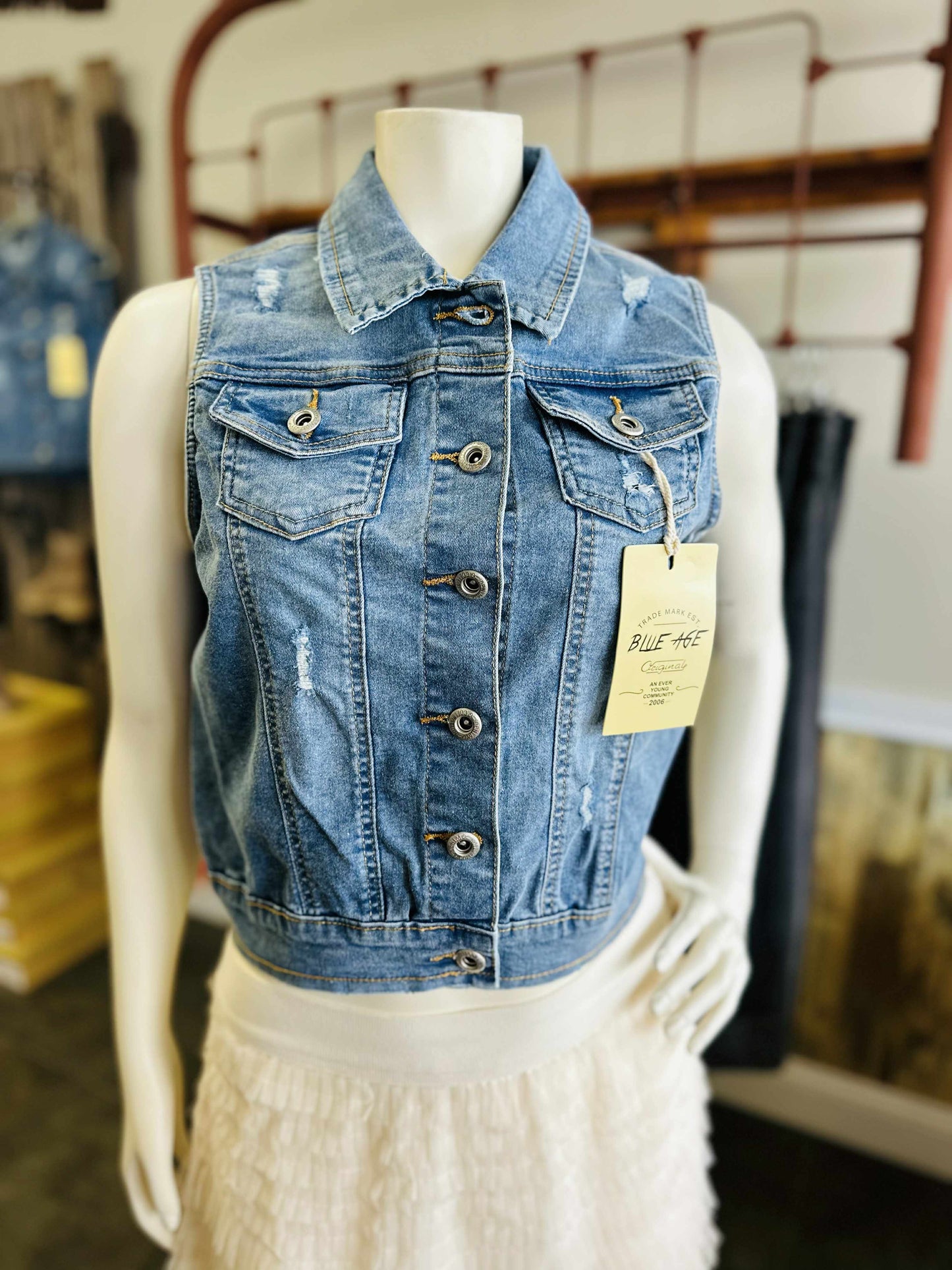 Ladies Distressed Denim Vest