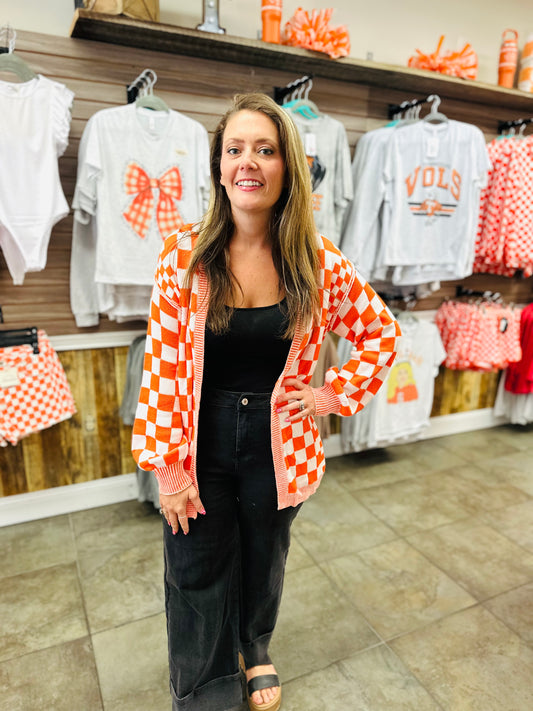 Orange Checkered Cardigan