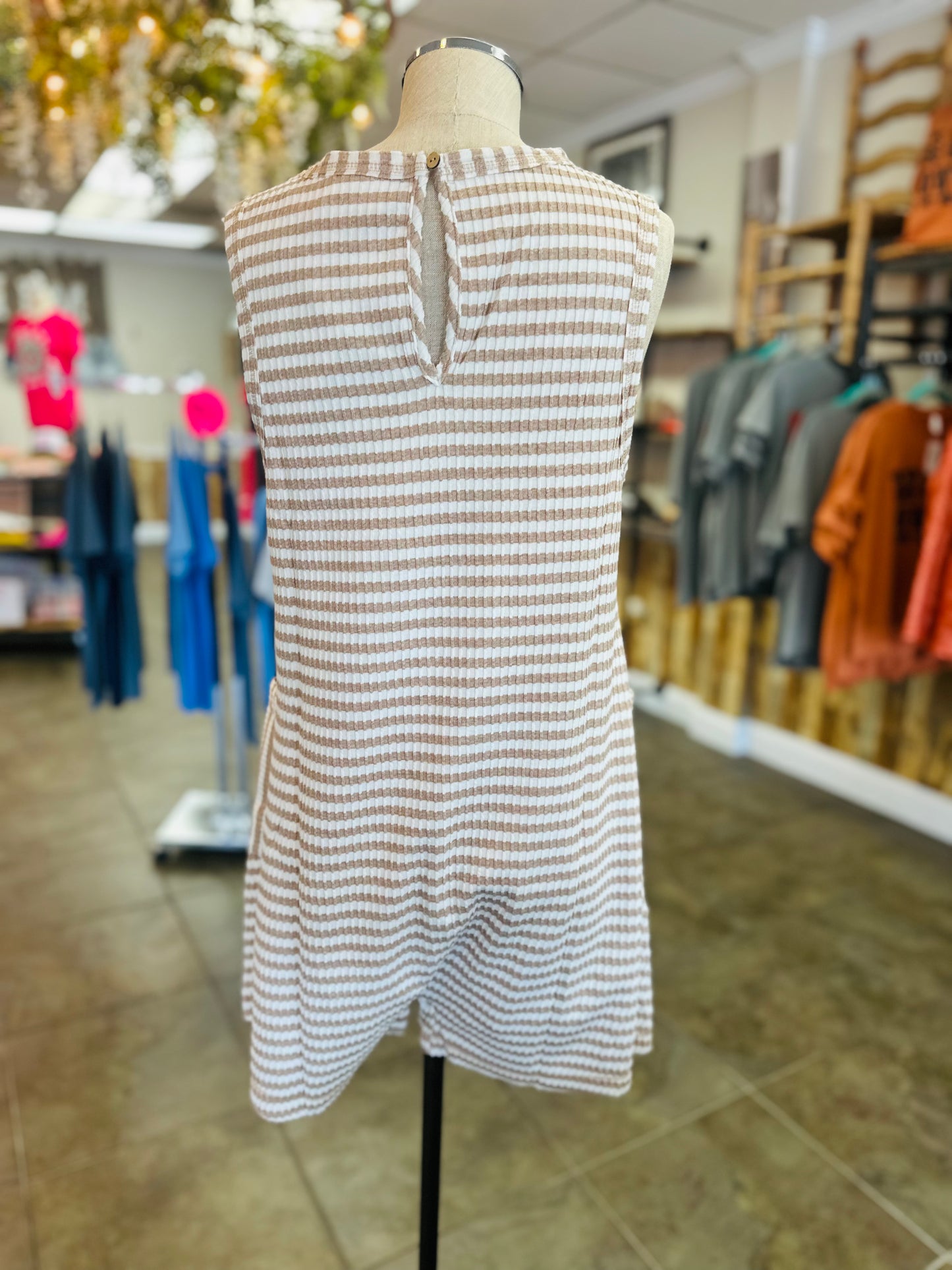 Boardwalk Striped Romper- Taupe