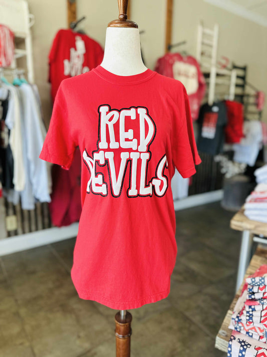 Red Devils Puff Ink Black Glitter Tshirt