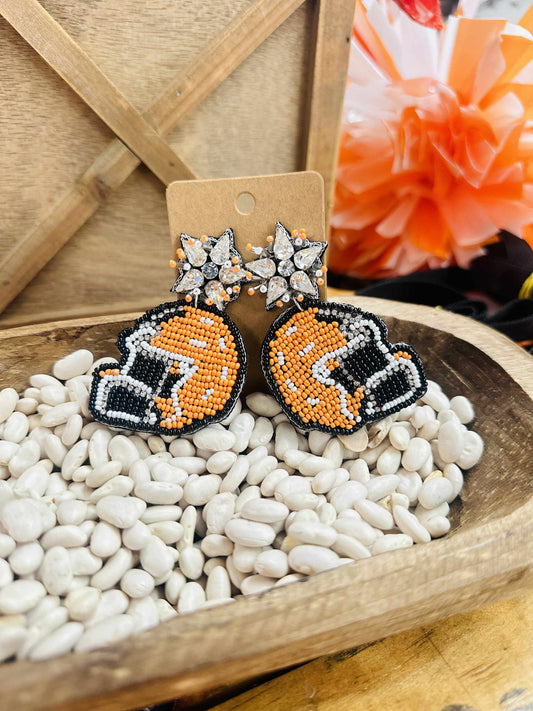 Orange Helmet Seed Beaded Earrings