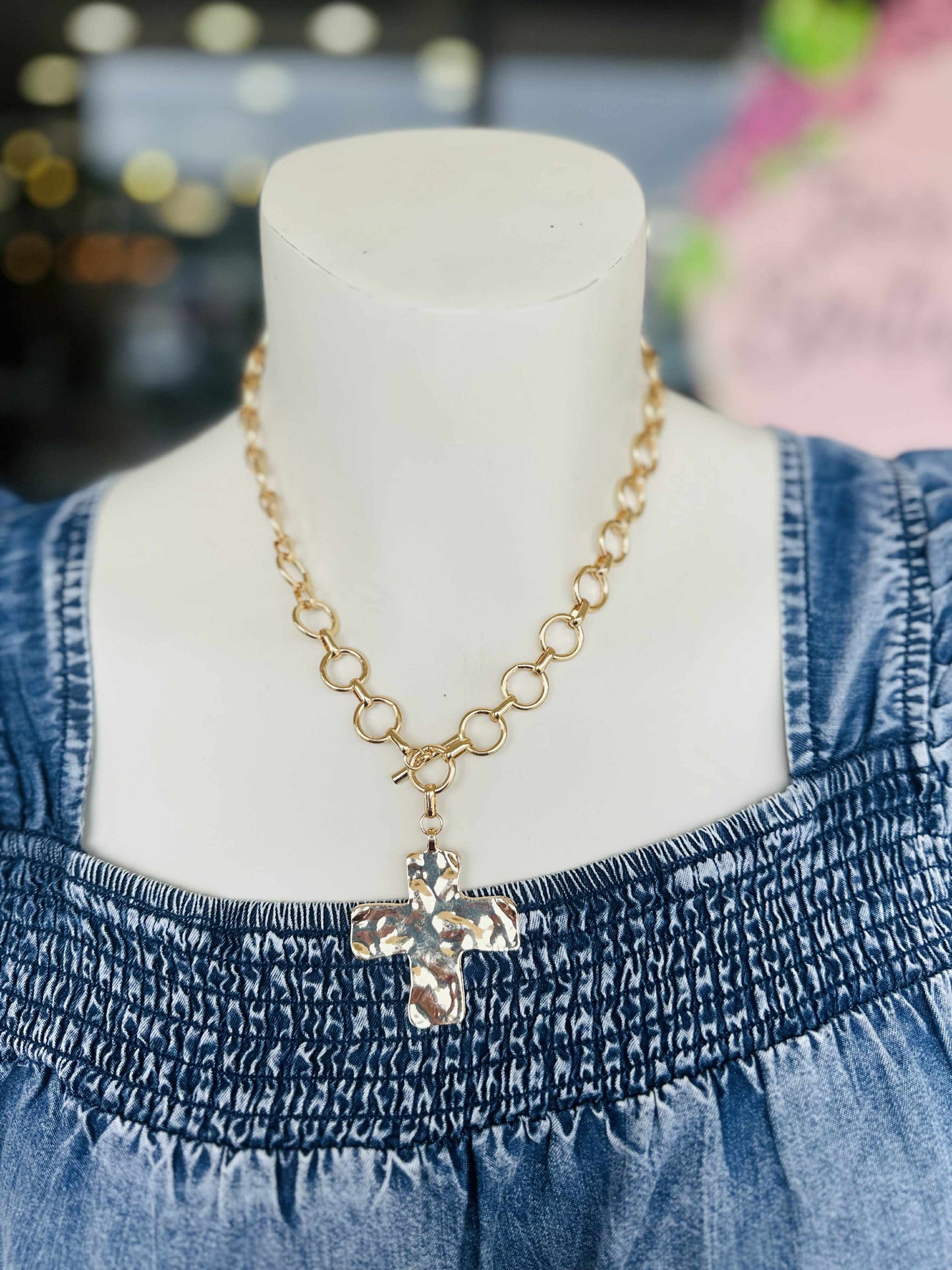Hammered Bold Cross Necklace