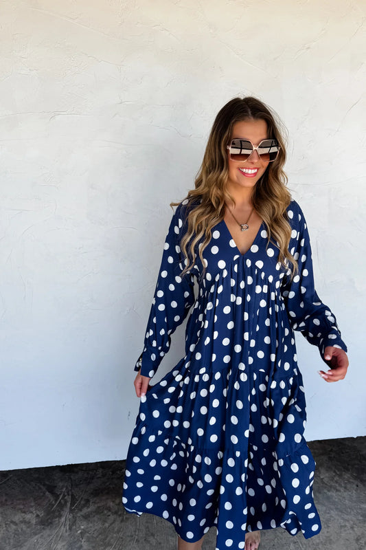 Kora Polka Dot Dress Navy