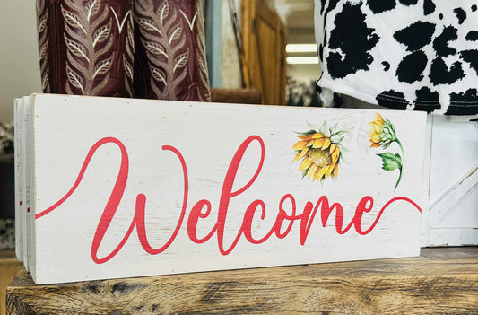 White Wood Welcome Decor Block