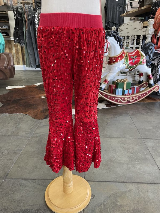 Red Sequin Kids Pants