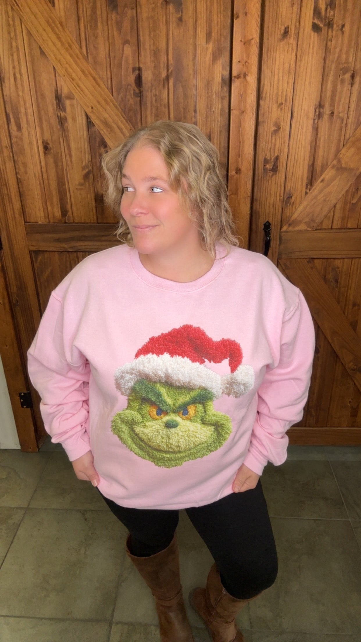 Pink Yarn Santa Grinch Sweatshirt