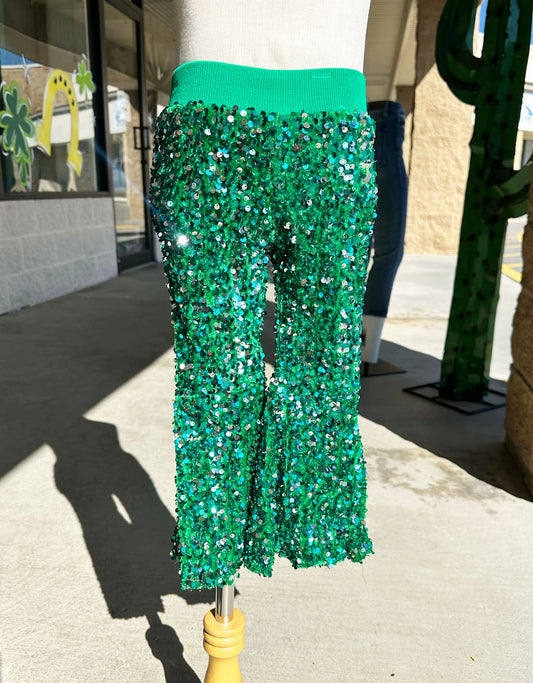 Green Sequin Kids Pants