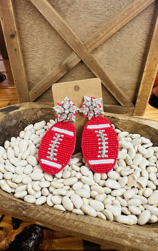 Red & White Seed Beaded Earrings