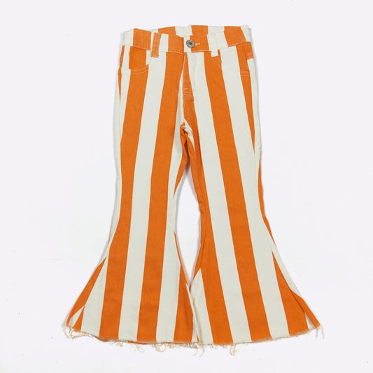 Girls Orange & White Stripped Denim Jeans