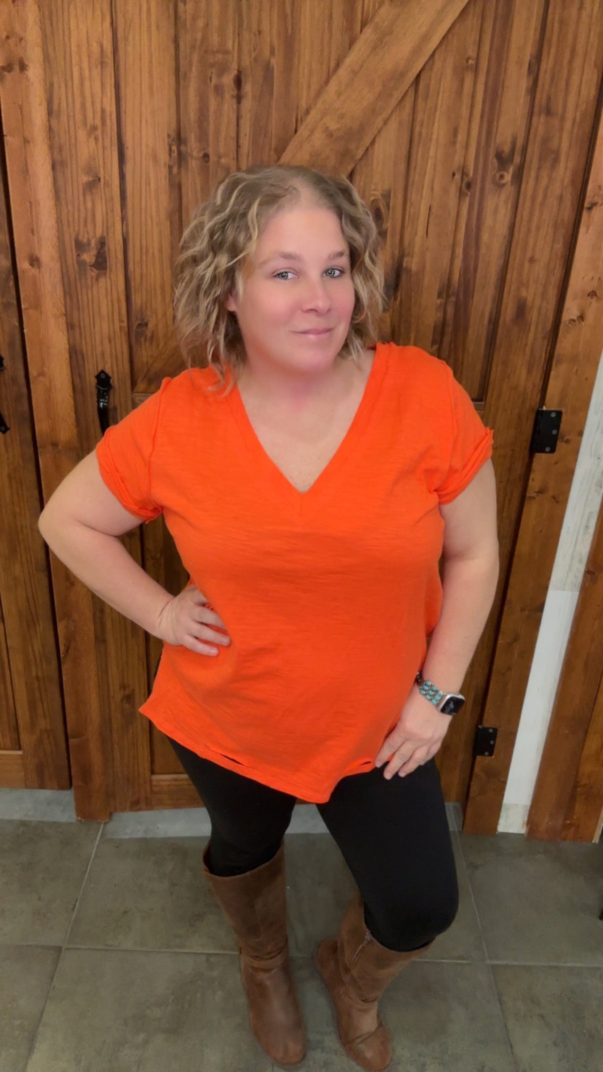 Orange Plus V-Neck Knit Top