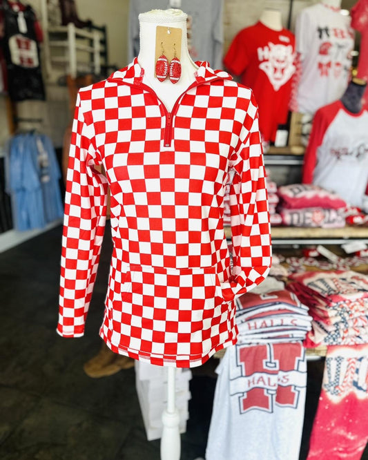 Red Checkered Pep Rally Pullover