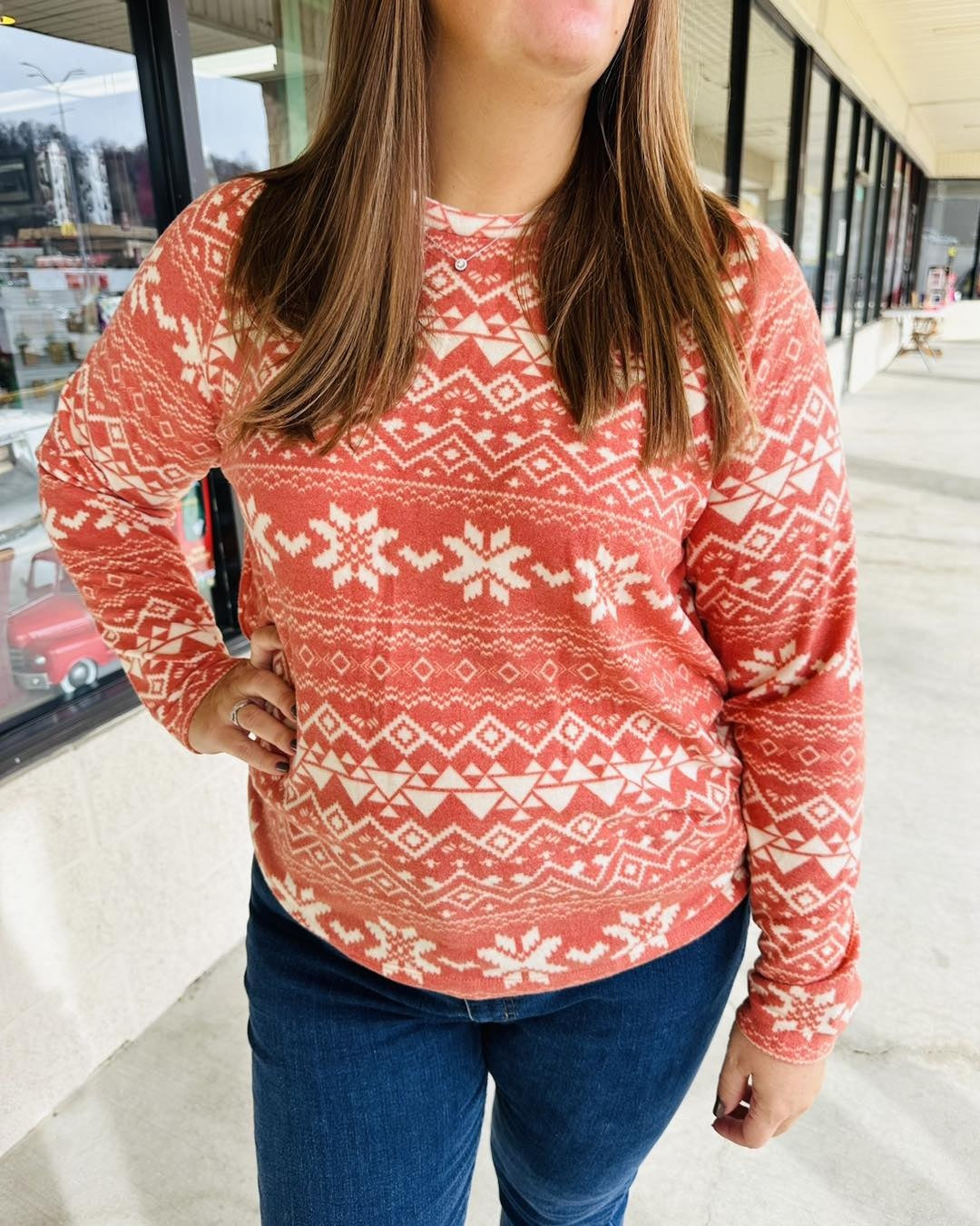 Boho Print Top Khaki/Rust