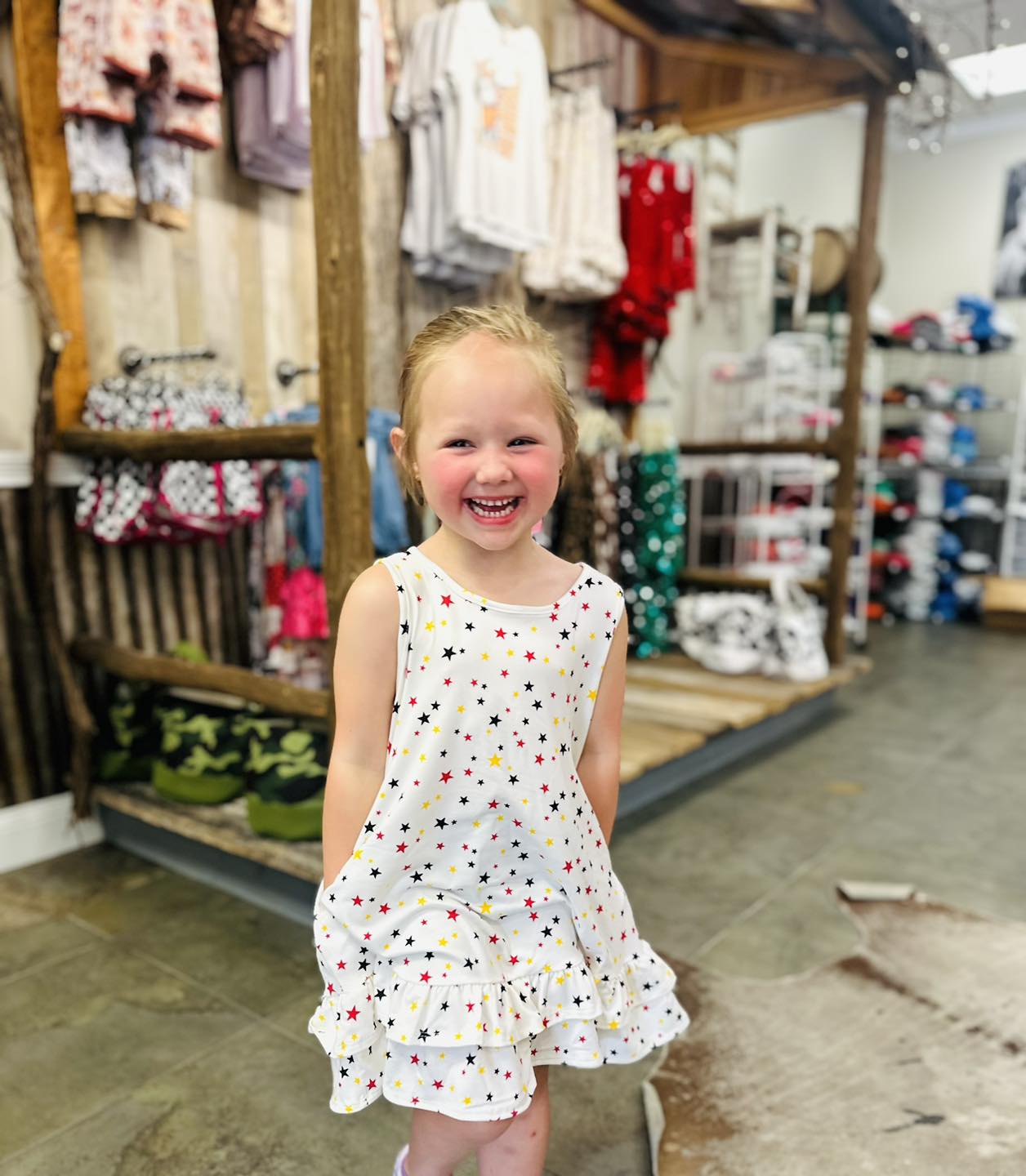 Girls Star Print Ruffle Dress