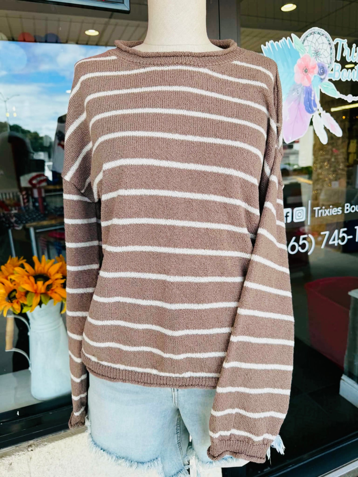 Mocha Stripped Knit Sweater