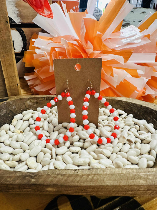 Orange & White Beaded Hoop Earrings