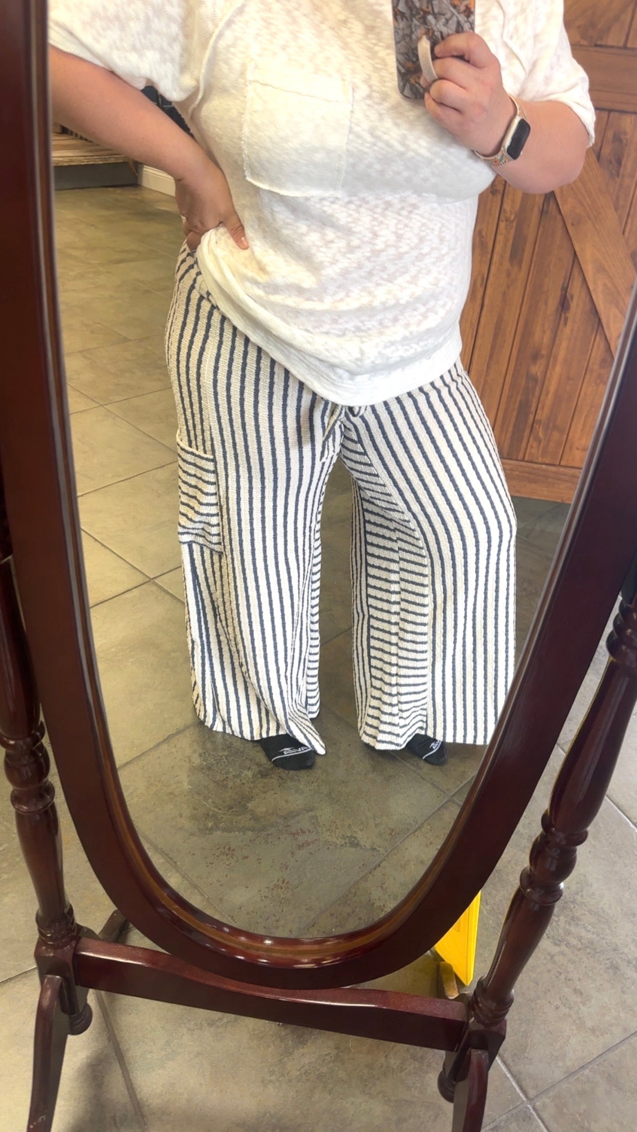 Navy Stripped Cargo Wide Leg Pants