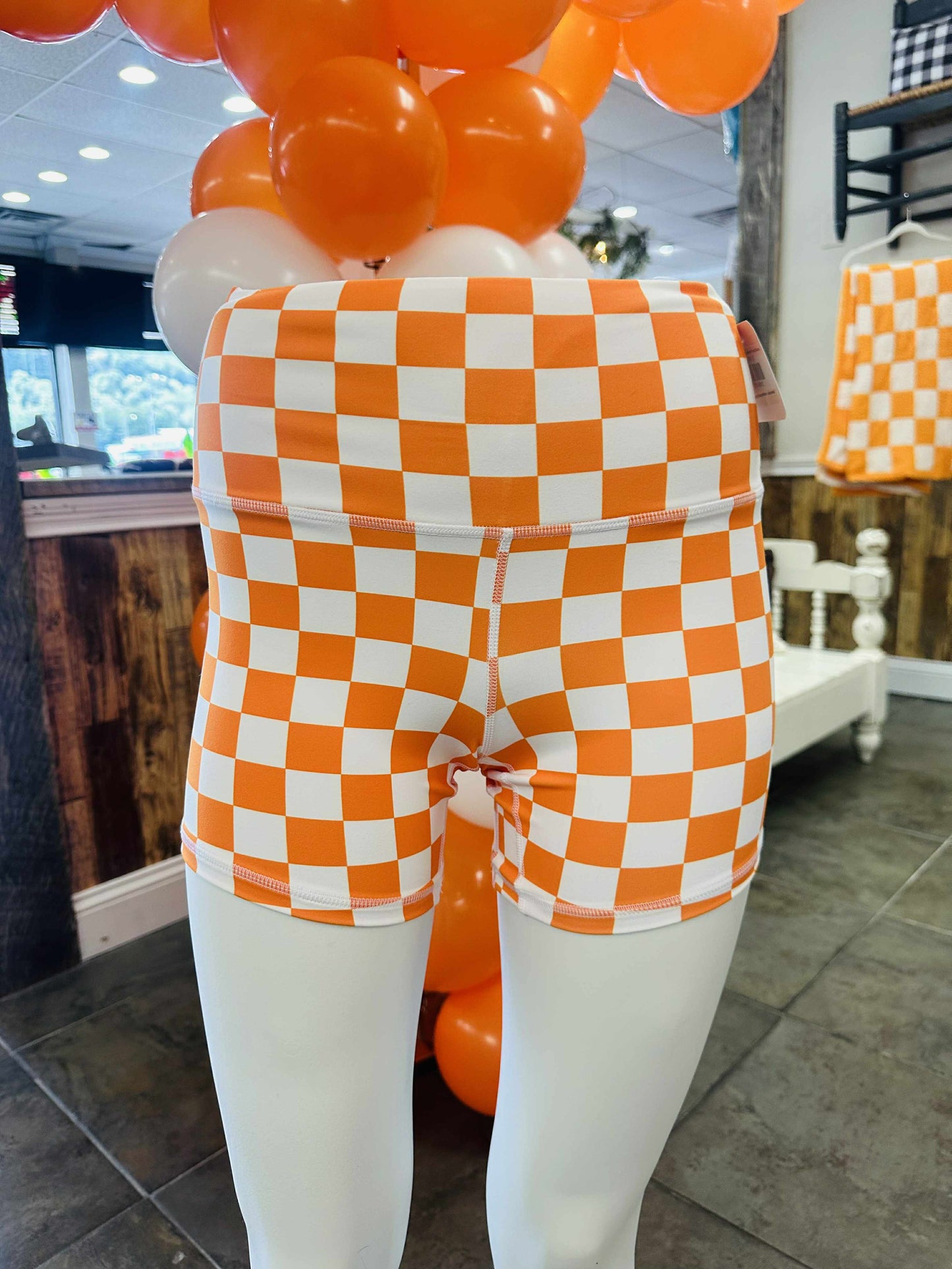 Orange & White Checkered Yoga Shorts