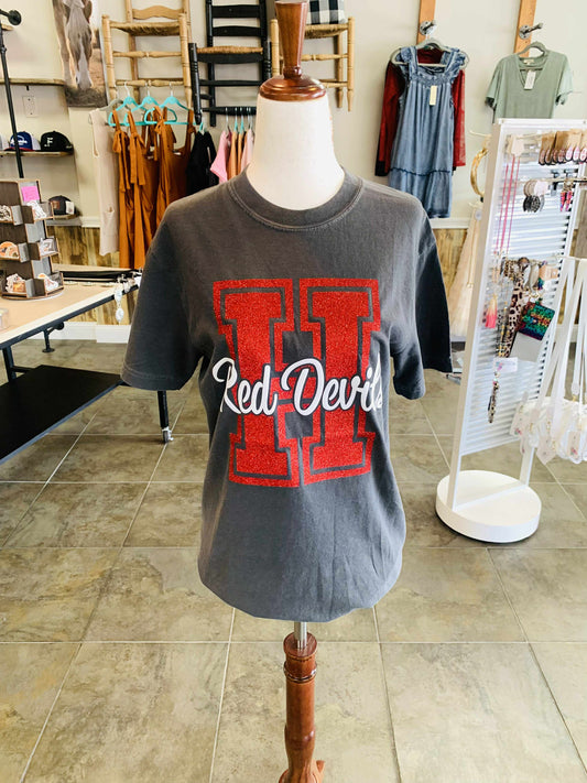 Halls Red Devils Puff ink & Glitter Tshirt