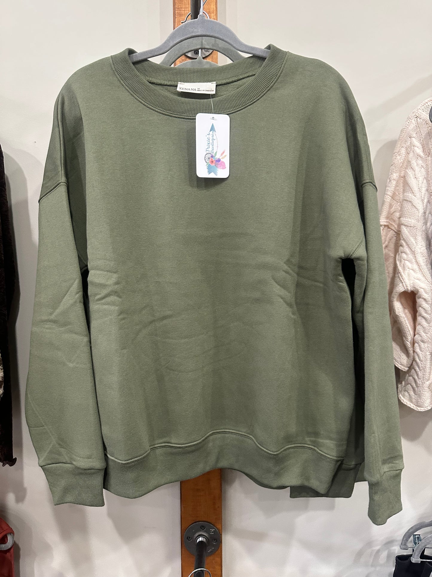 Olive Fleece Drop Shoulder Sweatshirt