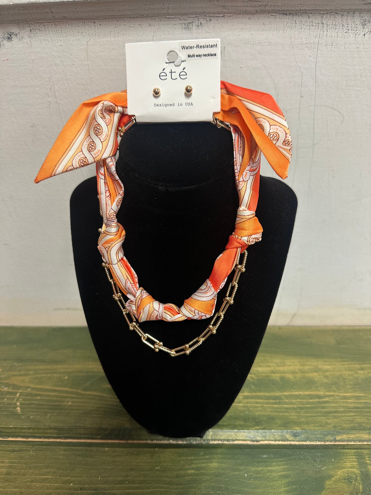 Orange Scarf Charm Necklace Set