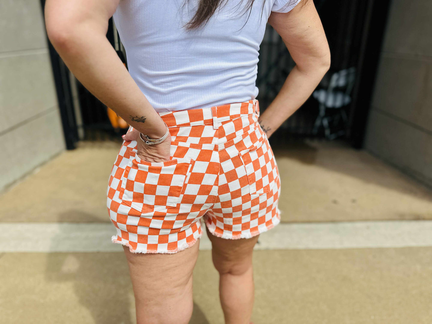 Checkered Denim Shorts