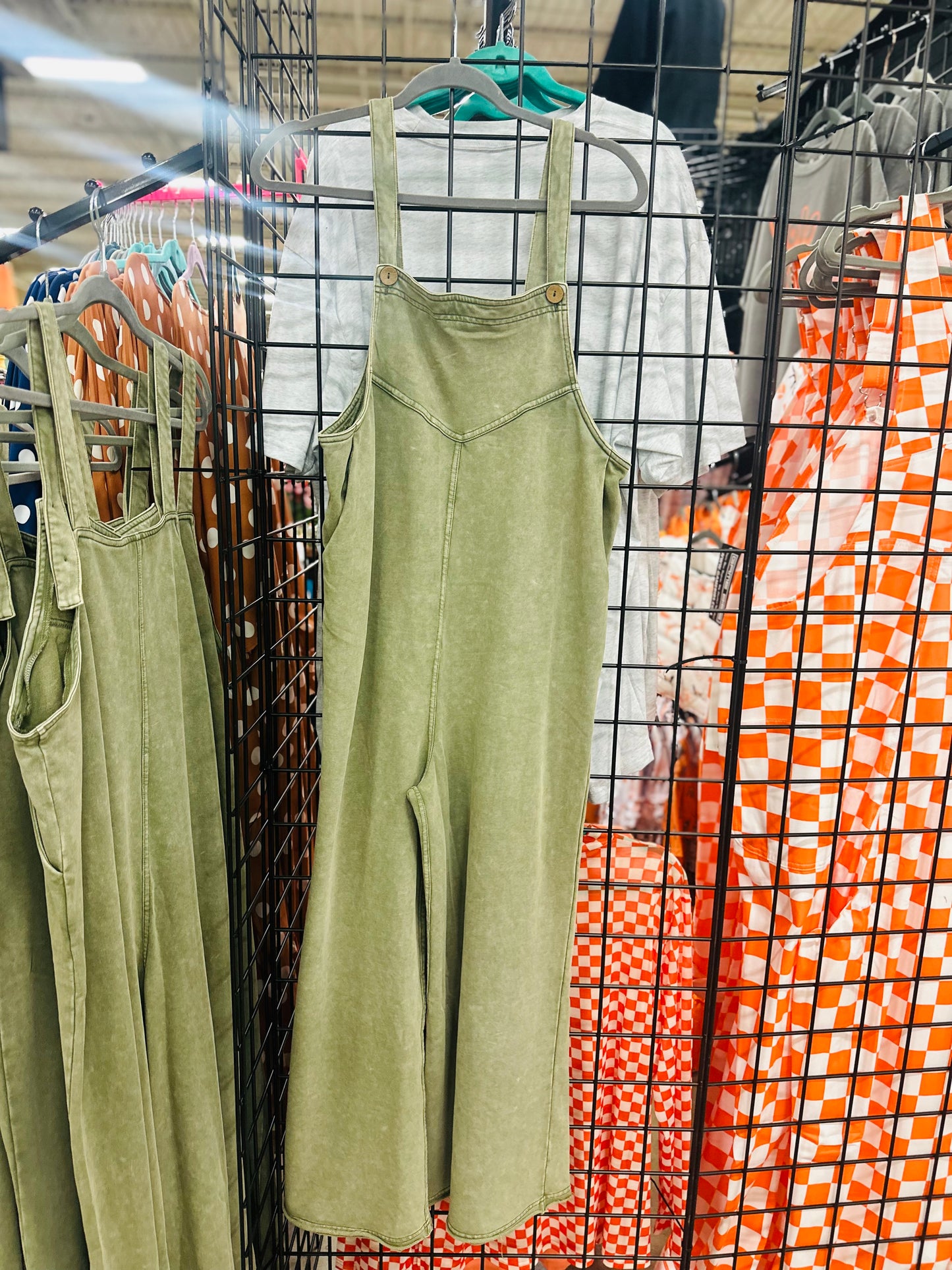 Olive Mineral Wash Buttoned Jumpsuit
