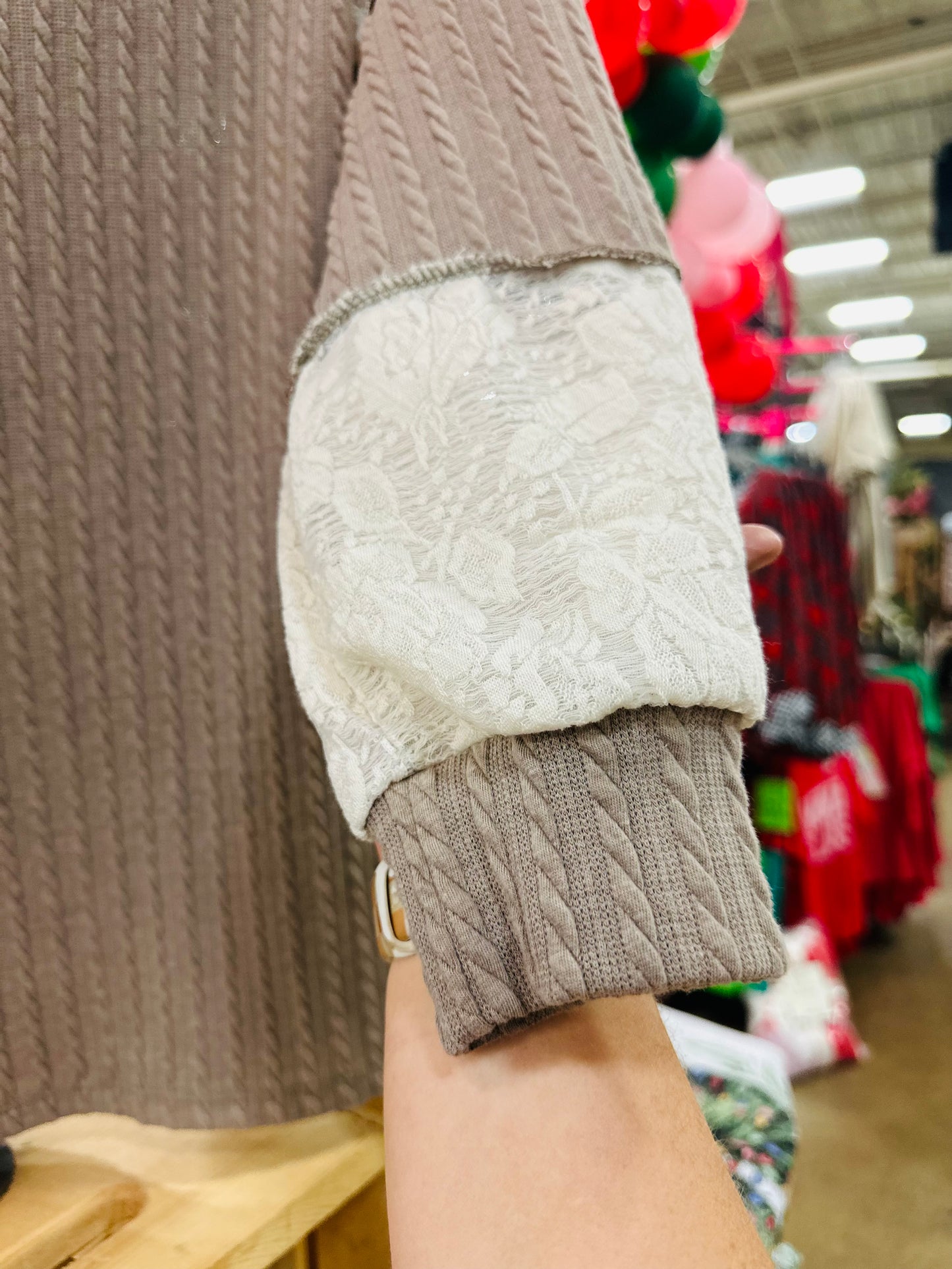 All Around Brown Lace Sleeve Top