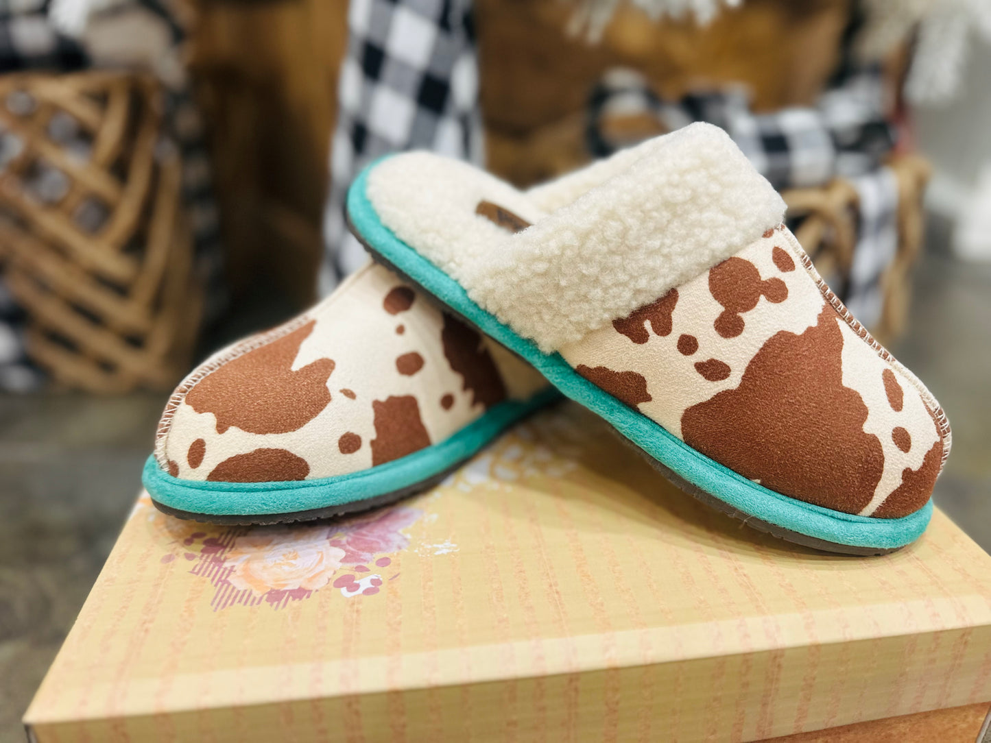 Alala Cream Tan Cow Print Slippers