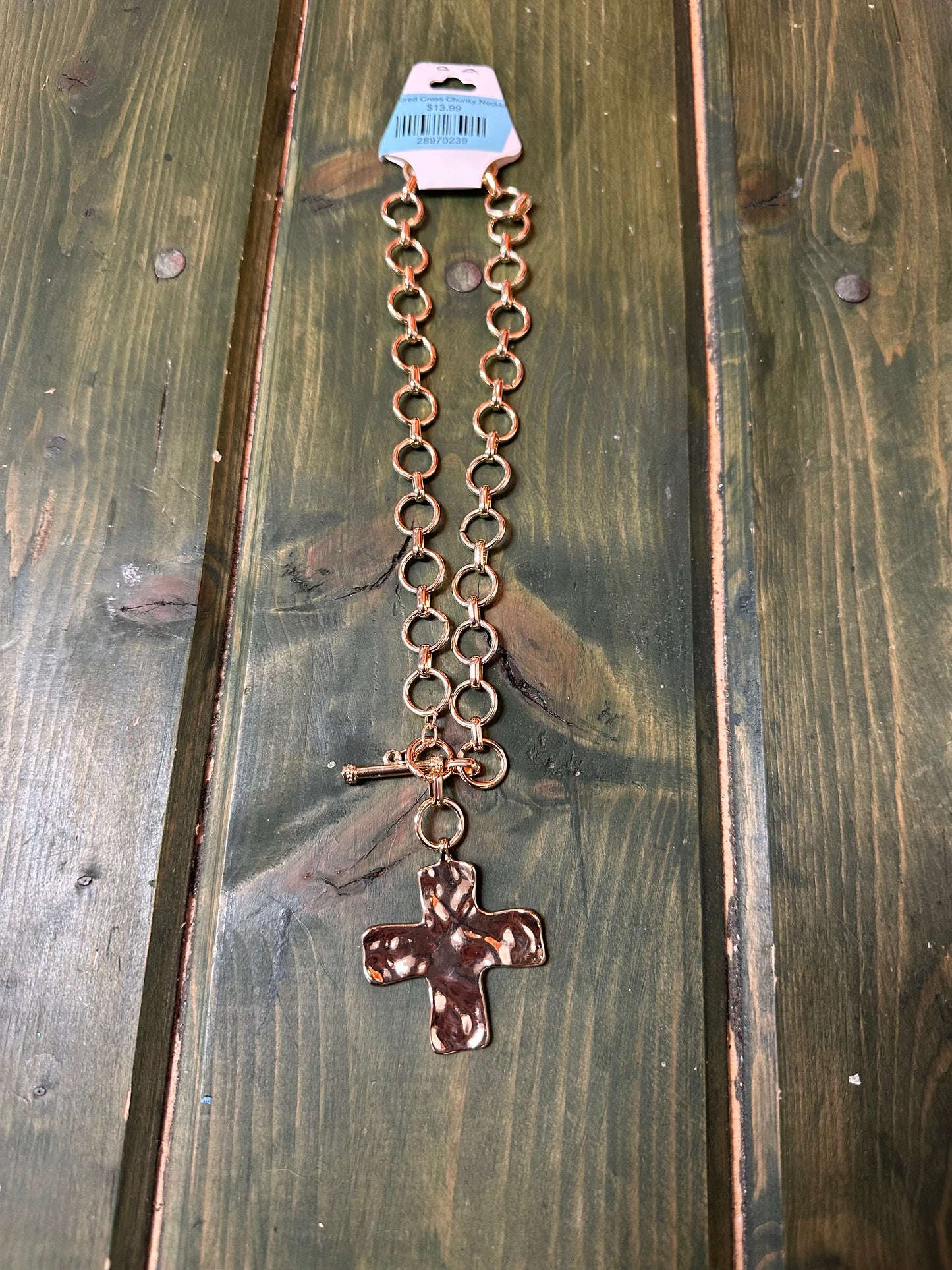 Hammered Cross Chunky Necklace