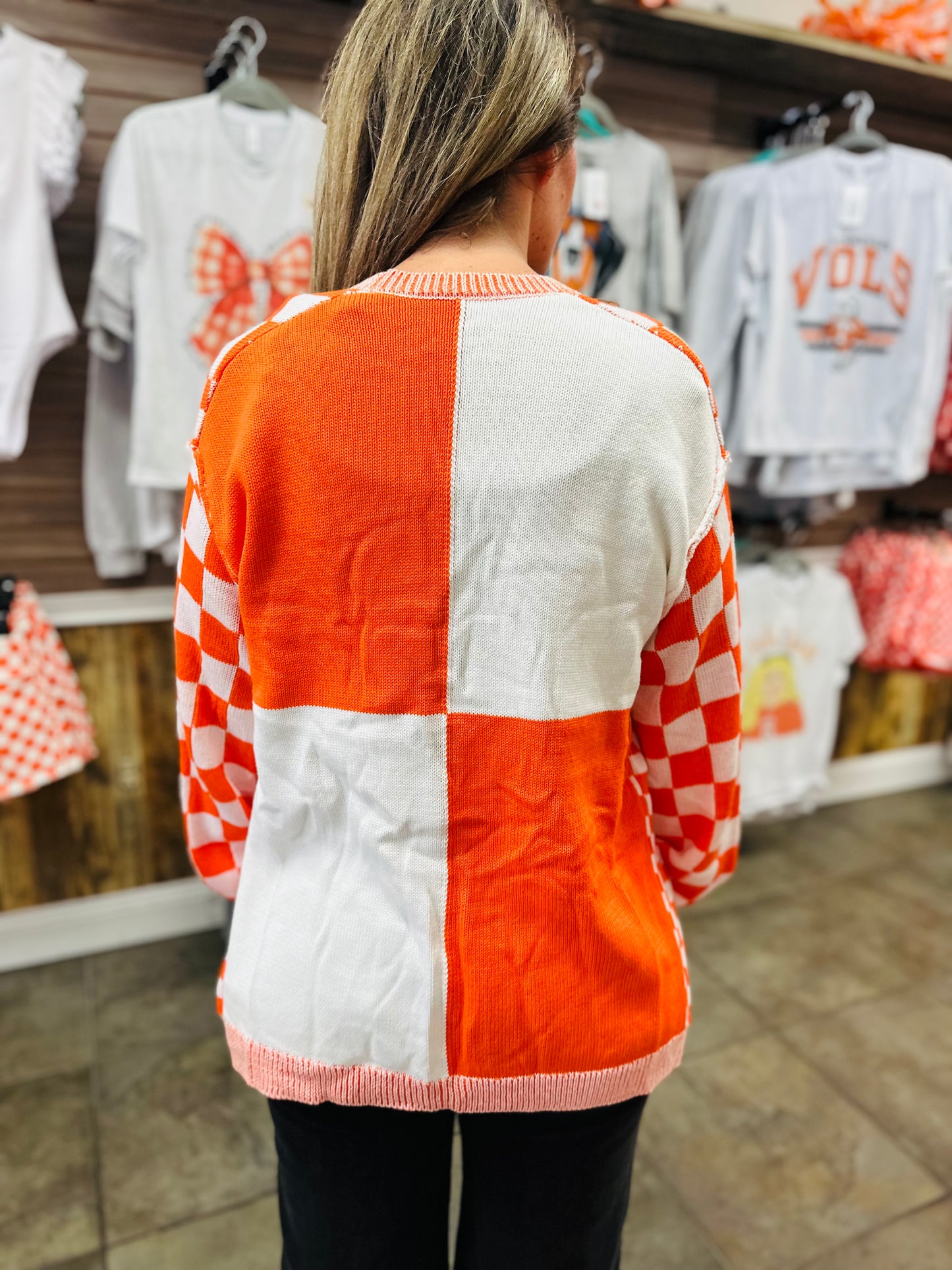 Orange Checkered Cardigan