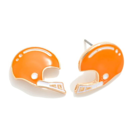 Orange Painted Football Helmet Stud Earrings