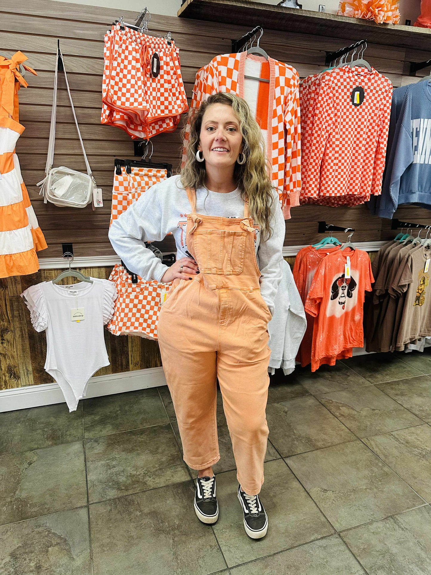 Orange Relaxed Fit Cropped Overalls