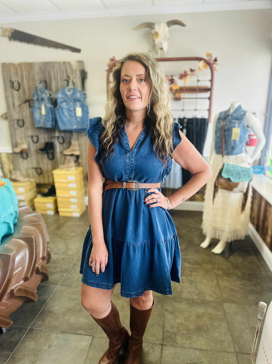 Dk Denim Ruffle Tiered Mini Dress