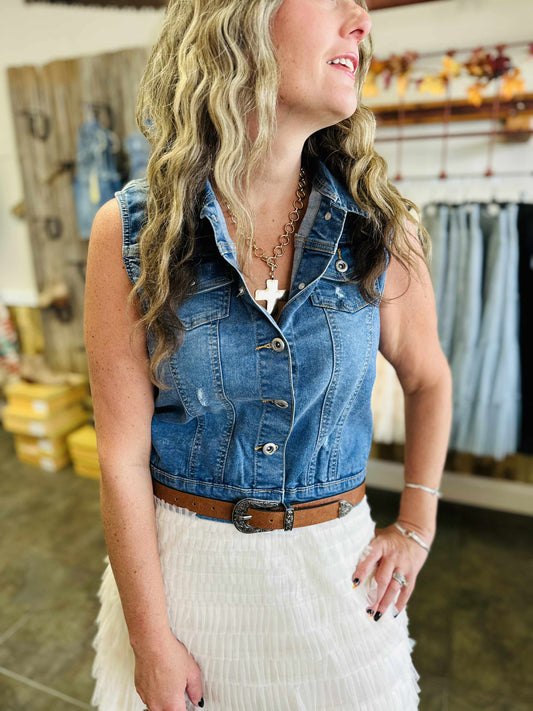 Ladies Distressed Denim Vest