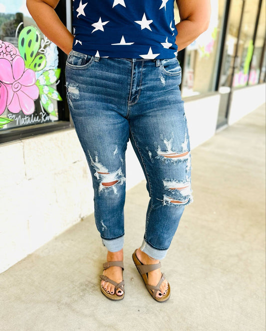 JB Midrise Boyfriend Cuff Distressed