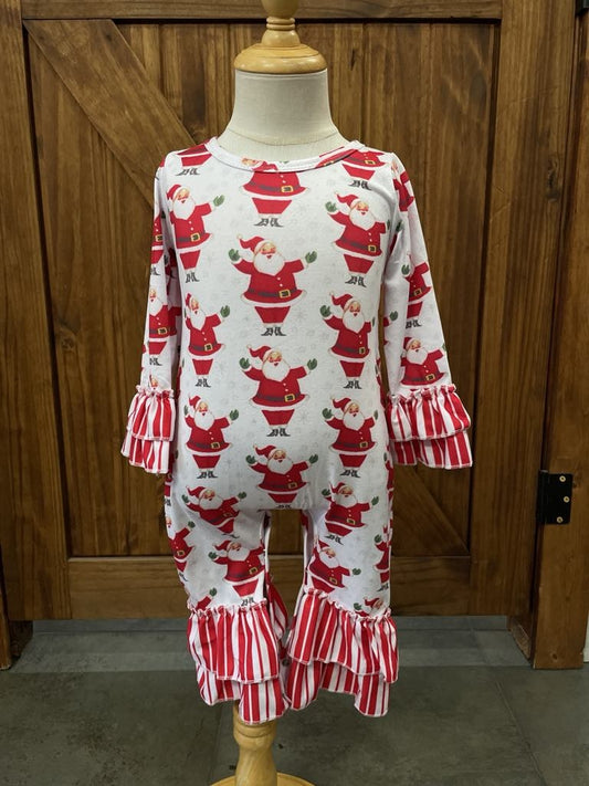 Candy Cane Santa Girls Romper