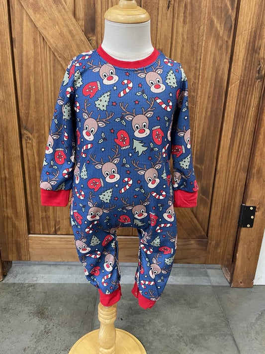 Navy Reindeer Boy Romper 12/18M