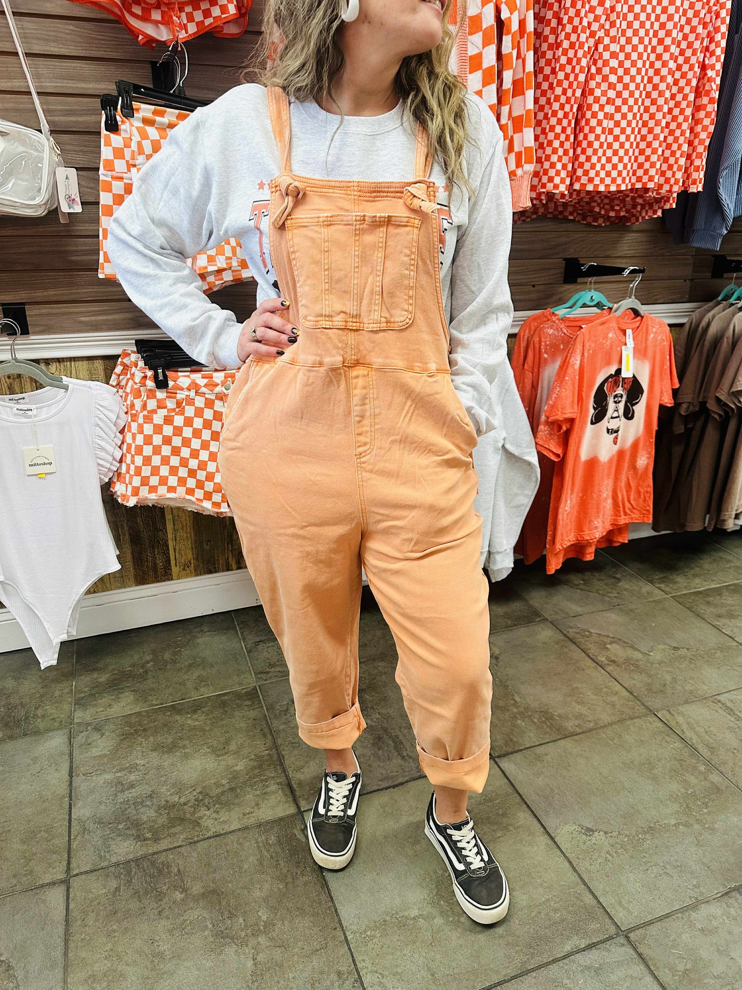 Orange Relaxed Fit Cropped Overalls