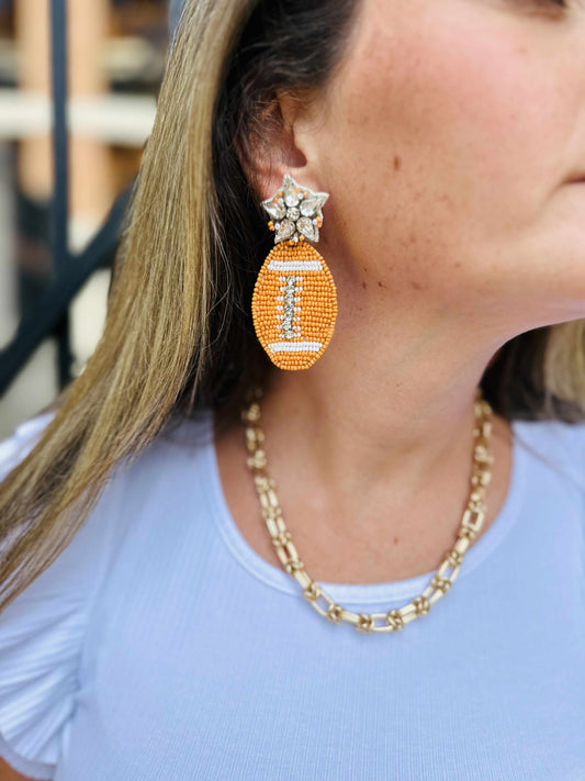 Orange Seed beaded Football Earring