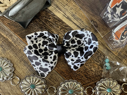 Kids Cow Print Hair Bows Black/ White