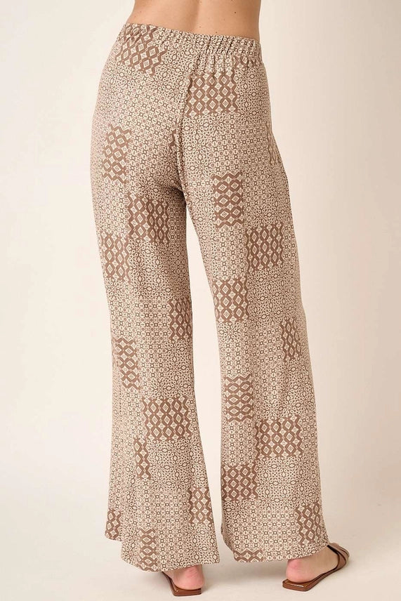 Damask Print Wide Leg Pants