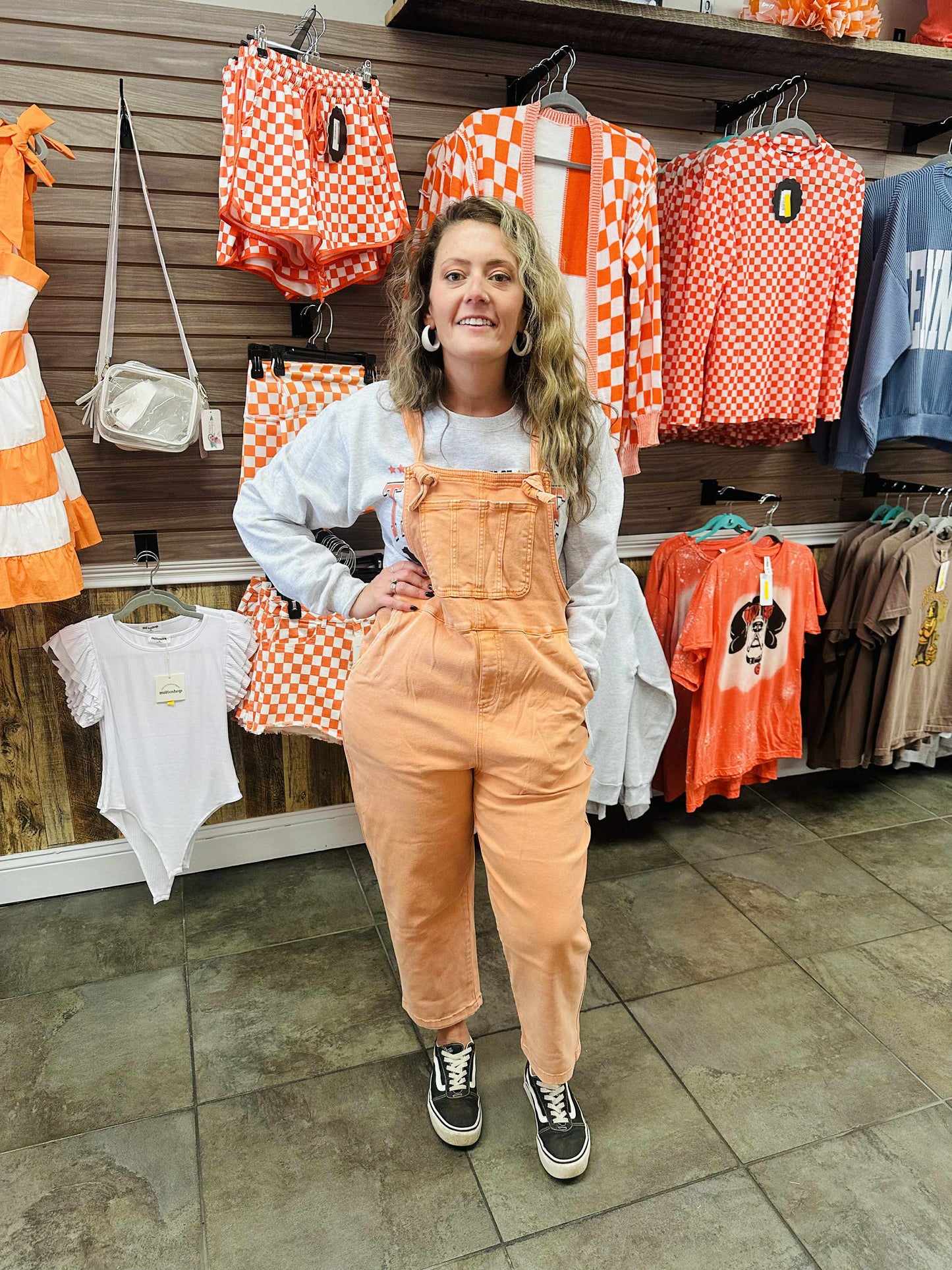 Orange Relaxed Fit Cropped Overalls