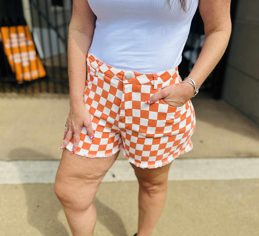 Checkered Denim Shorts