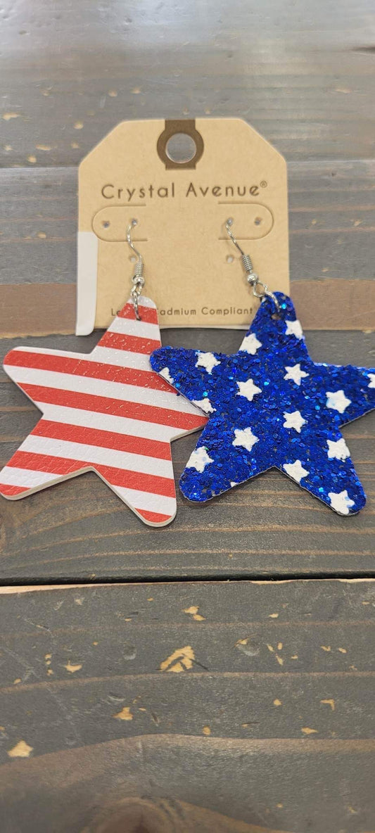 USA Glitter Star Stripes Hook Earrings