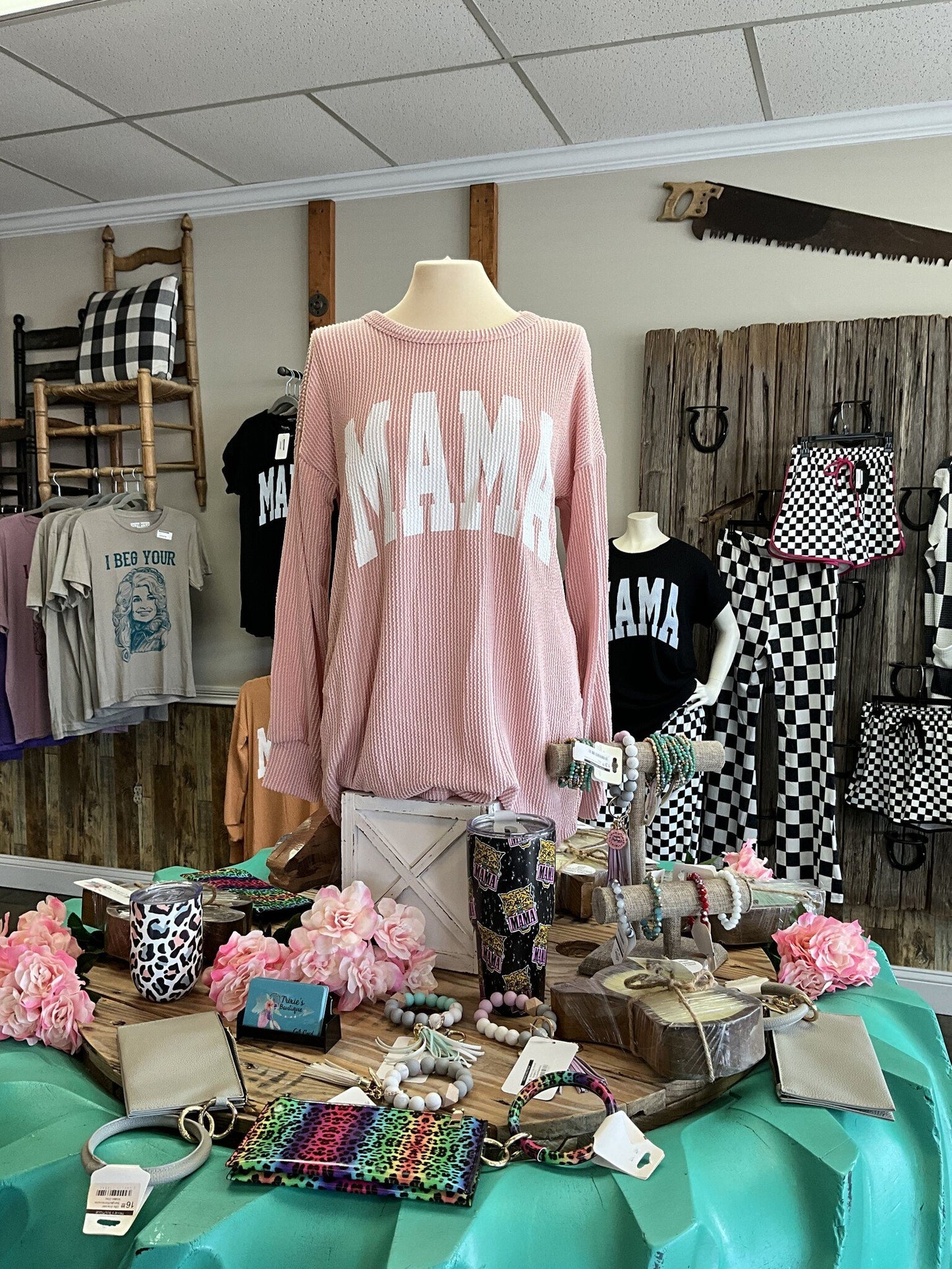 Mama Ribbed LS Top Rose