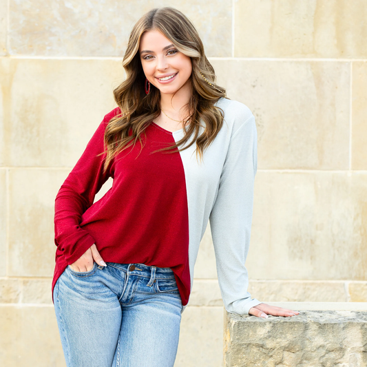 Shimmer Vneck Color Block Top