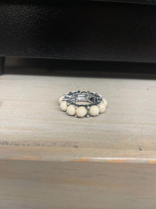 White Beaded Stretch Ring
