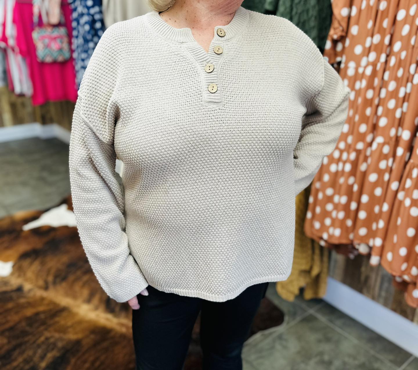 Kelsey textured Stone Sweater